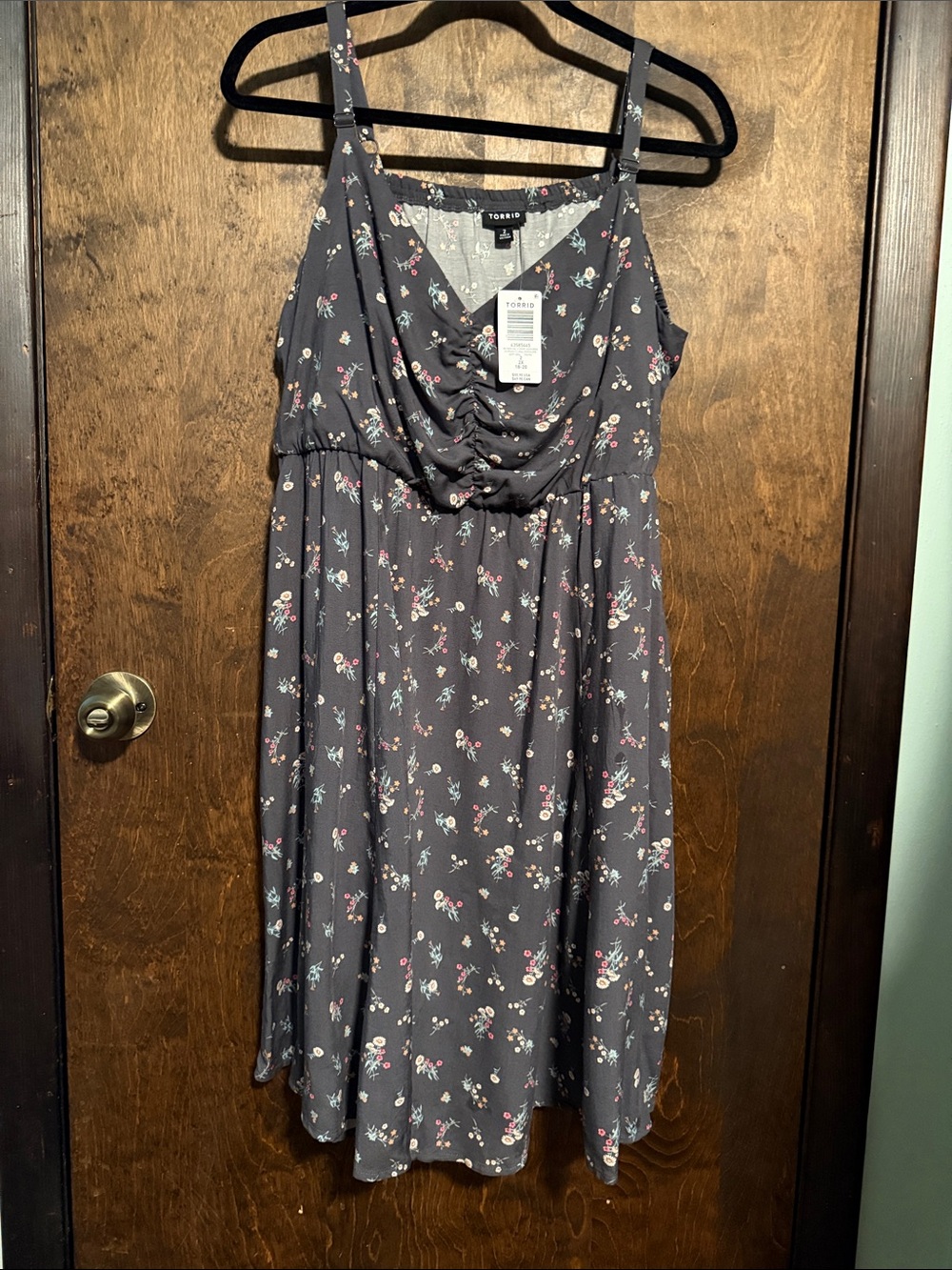 torrid Gray Floral Ruching V-Neck Mini Dress